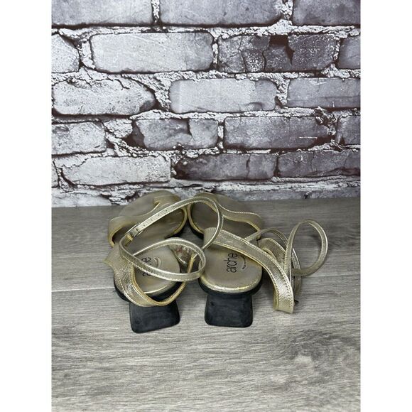 ARCHE France Gold Leather Strappy Wedge Toe Post Sandals Women Sz 41EU/10.5M US - Picture 5 of 16
